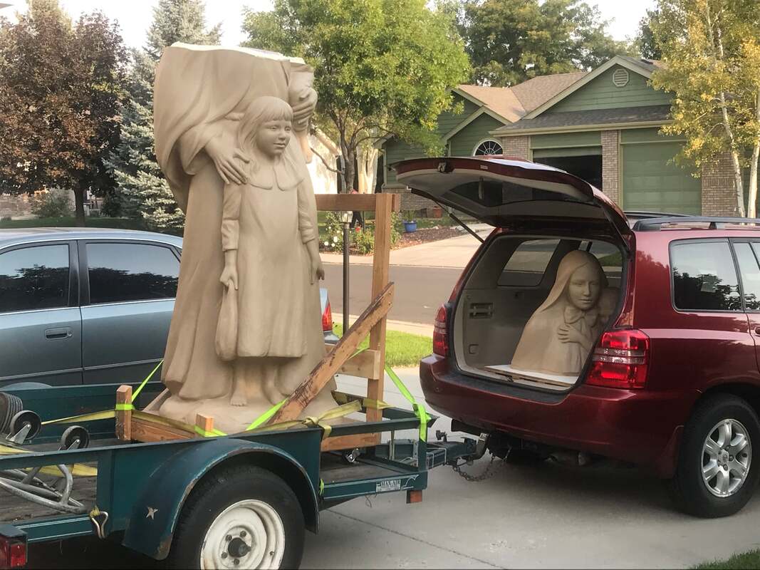 Not Halloween props - it's a clay sculpture by Gary Alsum of Mother Cabrini heading to the mold-maker. Soon to be cast in bronze and placed on Cabrini Drive in Lafayette, Colorado at the Church of the Immaculate Conception.  #MovingDaysAmIRight #PublicArt #WIP #GaryAlsum