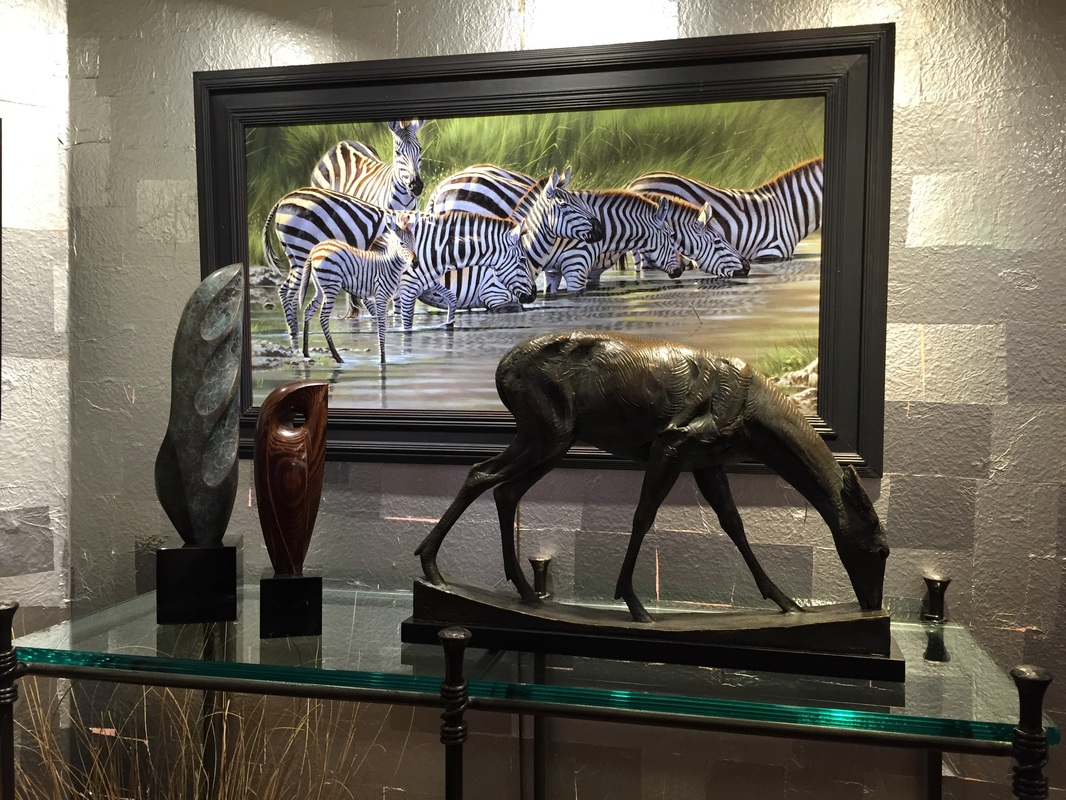 Tony Pridham zebra painting Cautious Approach available at Columbine Gallery