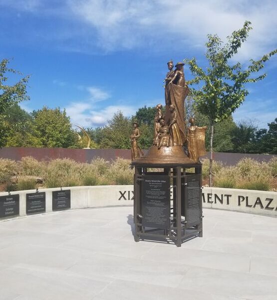 10/9/2019 #ThisJustIn ​ The National Sculptors' Guild has just finished installing NSG Fellow Jane DeDecker’s “Arkansas Nineteenth Amendment Memorial” bronze sculpture with its custom designed granite and stainless-steel base in Little Rock, Arkansas. Could it be more gorgeous?!!  Special thanks to the Sculpture at the River Market and City of Little Rock for creating such a beautiful plaza for the sculpture.   Installation images shown belowThe Arkansas 19th Amendment Memorial by Jane DeDecker, National Sculptors' Guild will be dedicated October 10th at 11am in the new Women’s Suffrage Centennial Plaza at the Vogel Schwartz Sculpture Garden