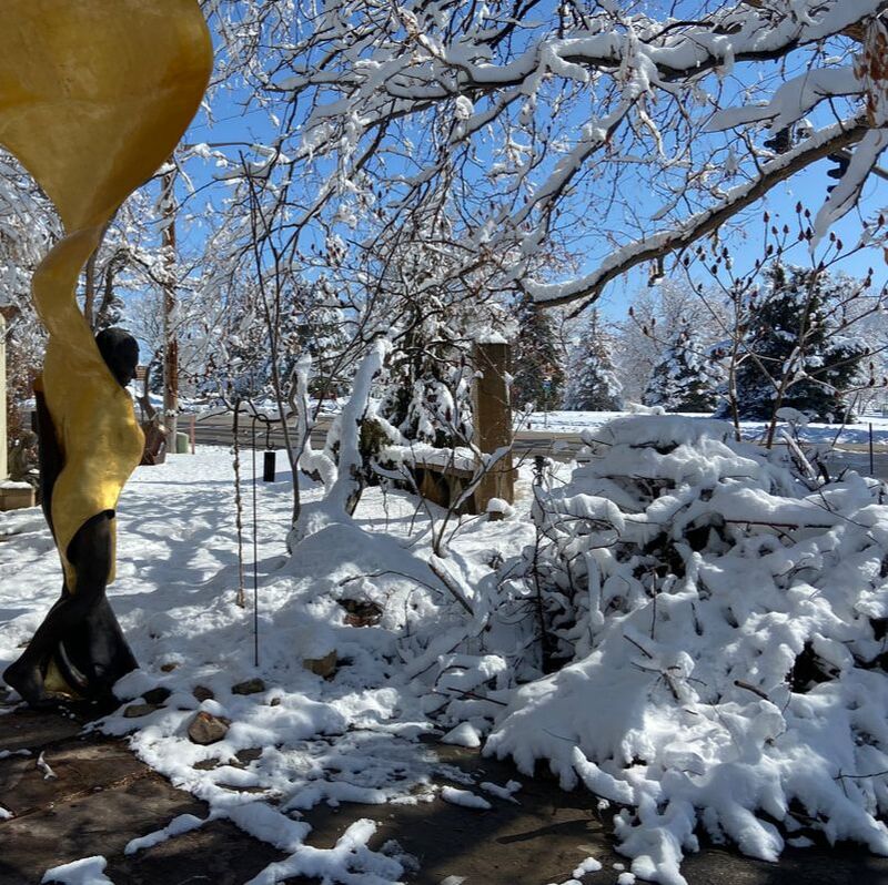 Between Spring Snows we're getting the National Sculptors' Guild Sculpture Garden cleaned up. We hope to get to share the space with you again soon. Until then, shop online and enjoy this virtual tour, stay safer in place and we'll keep you posted on when we will be physically open again. #NationalSculptorsGuild #ColumbineGallery #SculptureGarden #JKDesigns #ClosedForCovid #SpringCleaning #Gardening #Landscaping #ArtAndFlowers #ArtandSnow #ColoradoLiving #SpringSnow