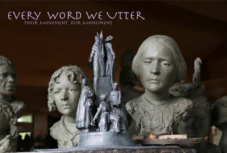 National Sculptors' Guild Fellow, Jane DeDecker 's monument commemorates the largest nonviolent revolution in our nation’s history -- the movement for women’s right to vote. Dedicated to Susan B. Anthony and Elizabeth Cady Stanton, Set for 2020 to mark the 100th Anniversary of the ratification of the 19th amendment, the women's right to vote. DeDecker elected to depict multiple figures in the monument as a reminder that it took a whole group of women to accomplish this right. Susan B. Anthony and Elizabeth Cady Stanton are shown collaborating on the 19th amendment. Ida B Wells and Alice Paul are shown paying homage to the women before them; standing on the shoulders of giants (Sojourner Truth, Harriet Stanton Blatch, Anthony and Stanton, etc). Signatures of the group of women it took surround the monument. The immensity and scale needed to equal the magnitude of the movement. Bold and Beautiful just like those women who fought for our rights. 