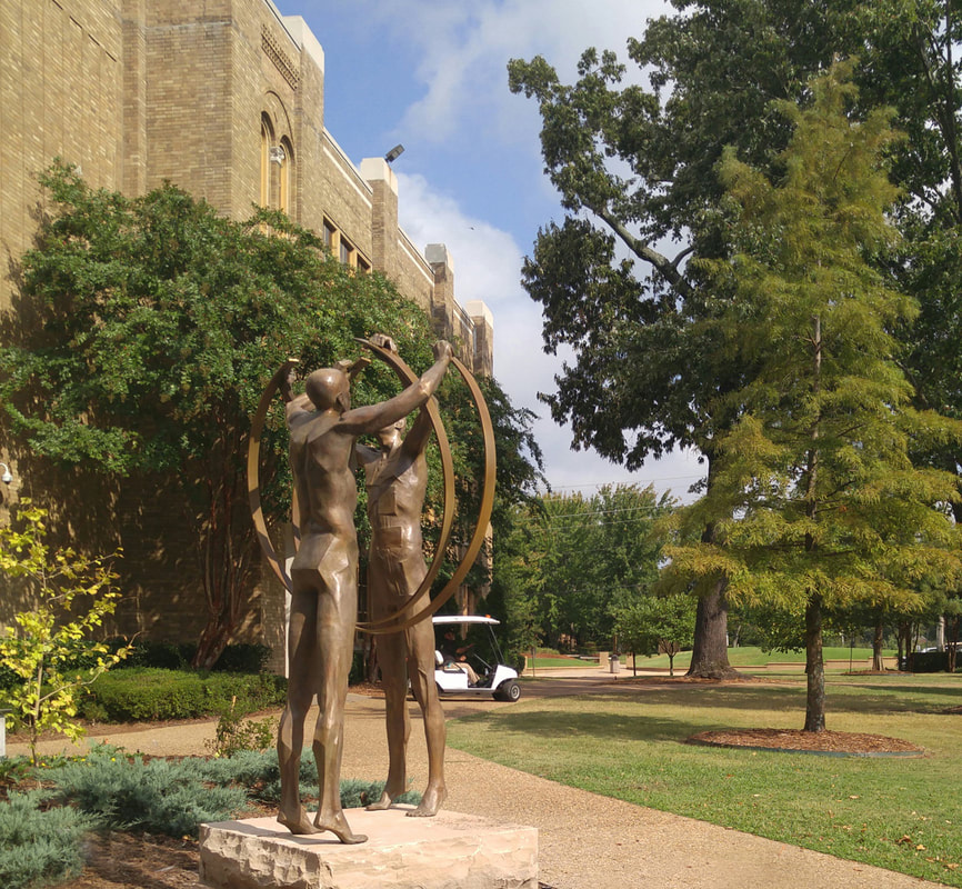 09/21/2017 UPDATE: We are in Little Rock for the installation of United by Clay Enoch﻿ and the National Sculptors' Guild The 10-foot bronze commemorates the 60th Anniversary of the integration of Central High. Clay states about the sculpture... “I wanted to try to shift the focus from the historical to the contemporary. There has been so much progress made. I wanted to create something that showed the strides that have been made -- something hopeful and uplifting.”   The design features allegorical figures with raised arms working to interlock their respective rings in the effort to be 
