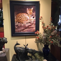 Tony Pridham painting Contented Serval available at Columbine Gallery