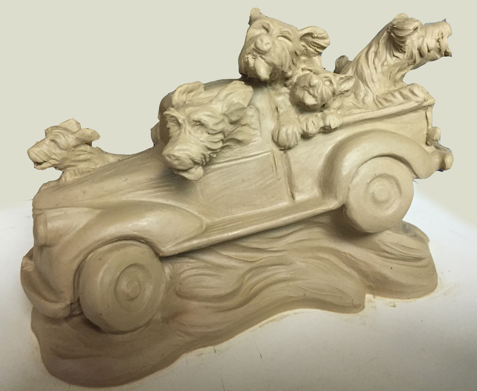 Gary Alsum's latest dogs in cars '41 chevy truck precast offer bronze sculpture