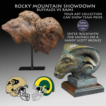Big College Football day in Colorado today. Who's going to win the Rocky Mountain Showdown? Buffalos? or Rams?  Give your alma mater a grand place in your home with a Sandy Scott bronze. Enter ROCKYMTN at checkout for a special incentive on your next fine art purchase. https://www.jk-designs-inc.com/store/c21/Sandy_Scott.html  #NationalSculptorsGuild #SandyScottSculpture #SandyScott #CUbuffs #CSUrams #GameDay #RockyMountainShowdown #CouponCode #ShowTeamPride #FineArtMascot #WildlifeArt #CastBronze #HomeDecor #CorporateCollection #ArtInPublicPlaces #ArtistDriven #ClientMinded #Since1992 #NSG #FineArtSculpture