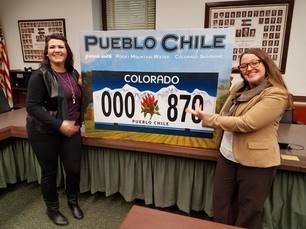 Teresa Vito's Pueblo Chile License plate design being presented to the House Transportation Committee